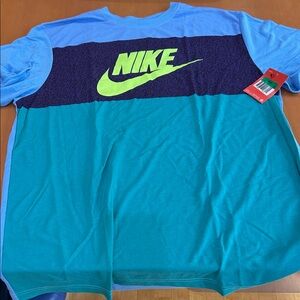 Nike Men’s Colorblock Logo Tee - Teal, Light Blue, Neon Yellow